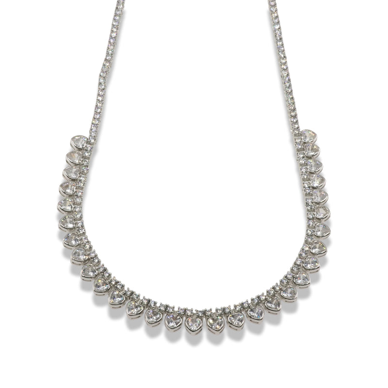 Heart zirconia tennis necklace