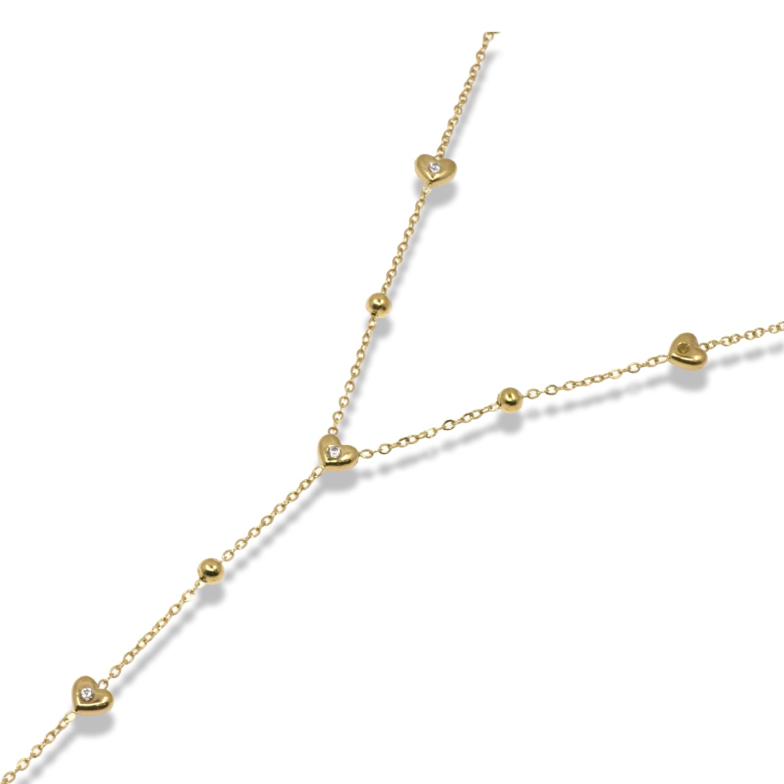 Gold Mini Heart Tie Necklace in Stainless Steel