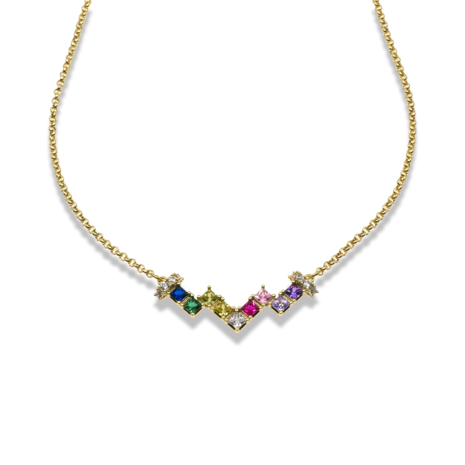 Multicolor Zirconia Zigzag Necklace