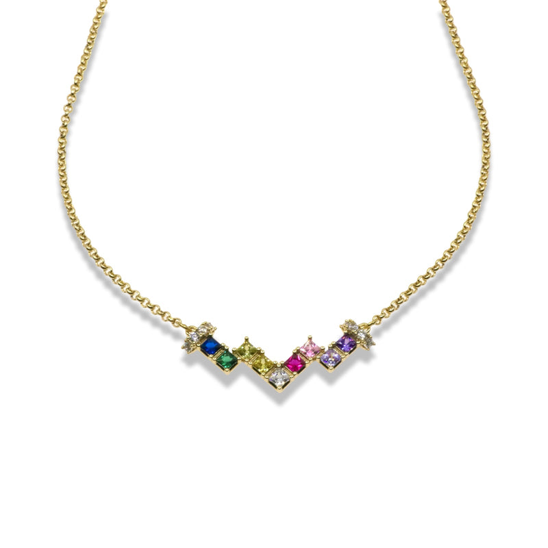 Multicolor Zirconia Zigzag Necklace