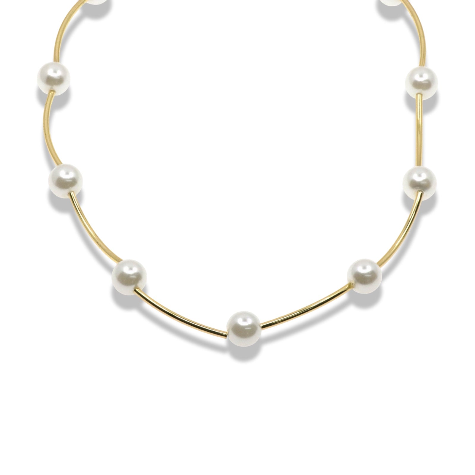 Gold Pearl Bar Necklace with Extension Chain