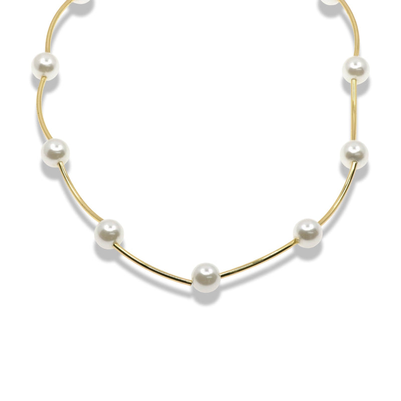 Gold Pearl Bar Necklace with Extension Chain