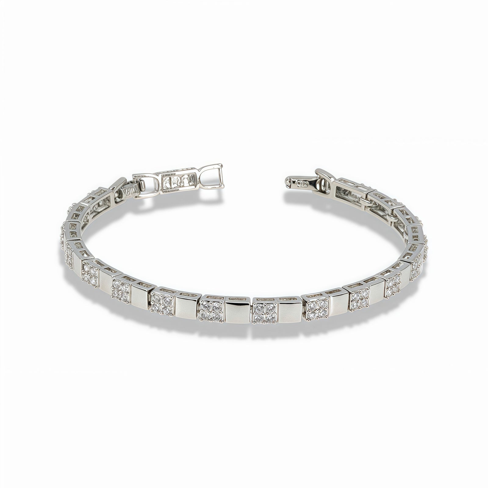 Alternating Pavé Link Bracelet – Silver Stainless Steel