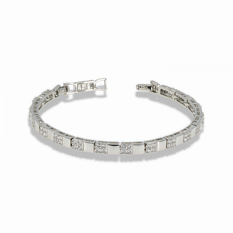 Alternating Pavé Link Bracelet – Silver Stainless Steel