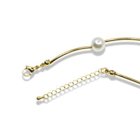 Gold Pearl Bar Necklace with Extension Chain