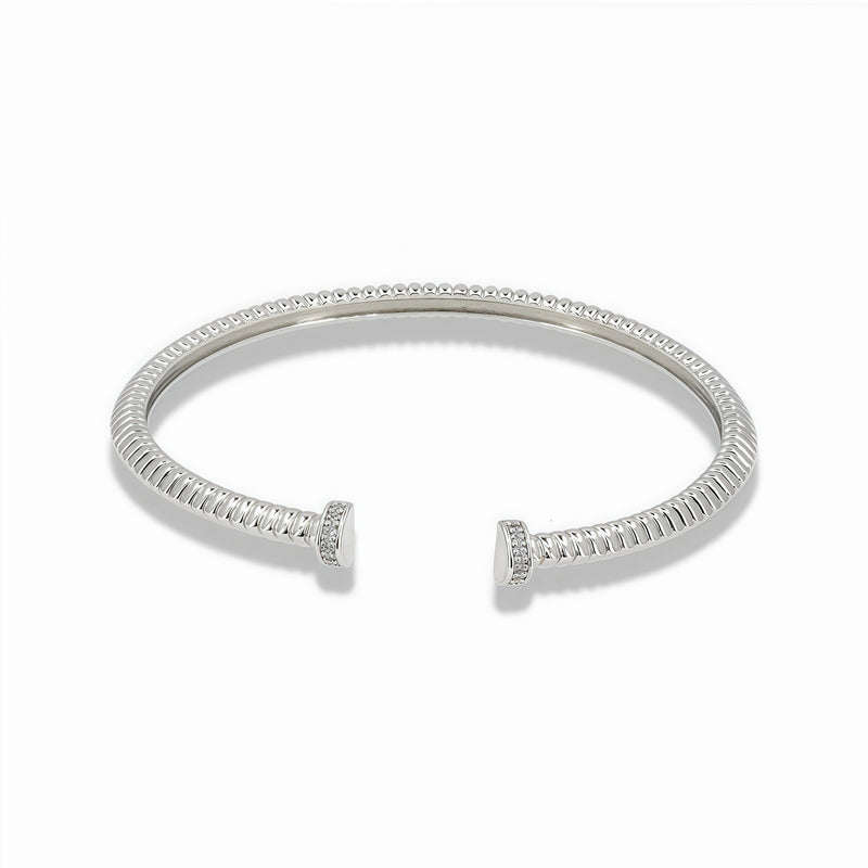 Open corrugated bangle bracelet with pavé details
