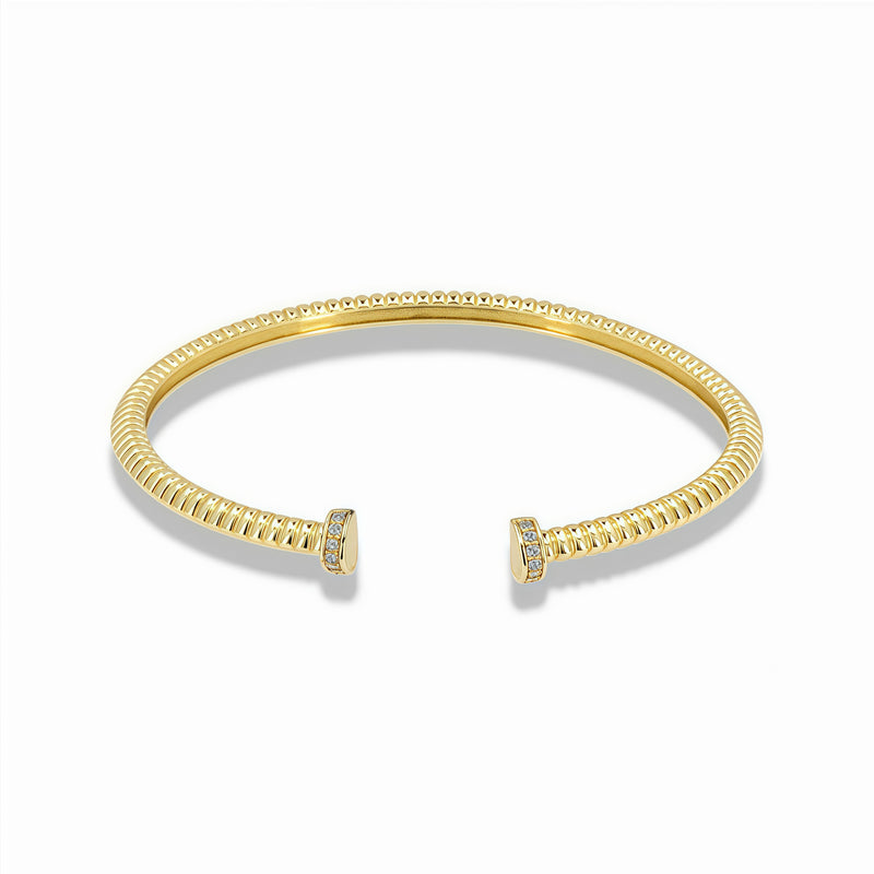 Open corrugated bangle bracelet with pavé details