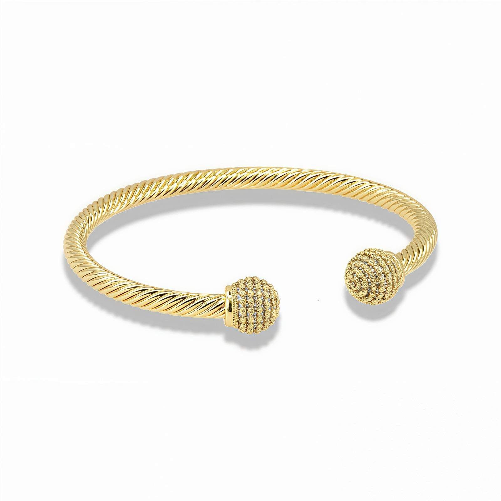 Open cable bangle bracelet with pavé ball ends