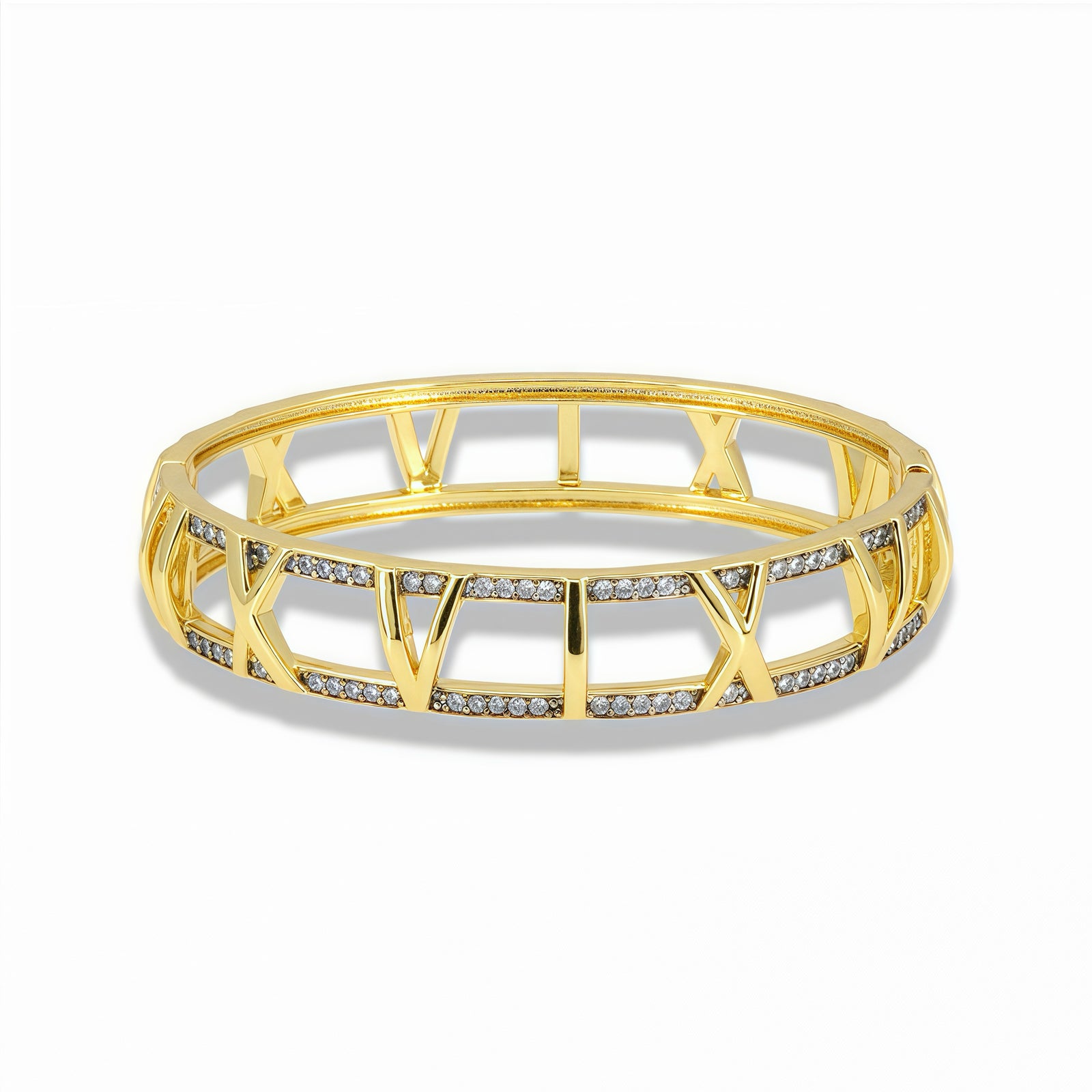 Bracelet bangle with roman numerals and pavé edge