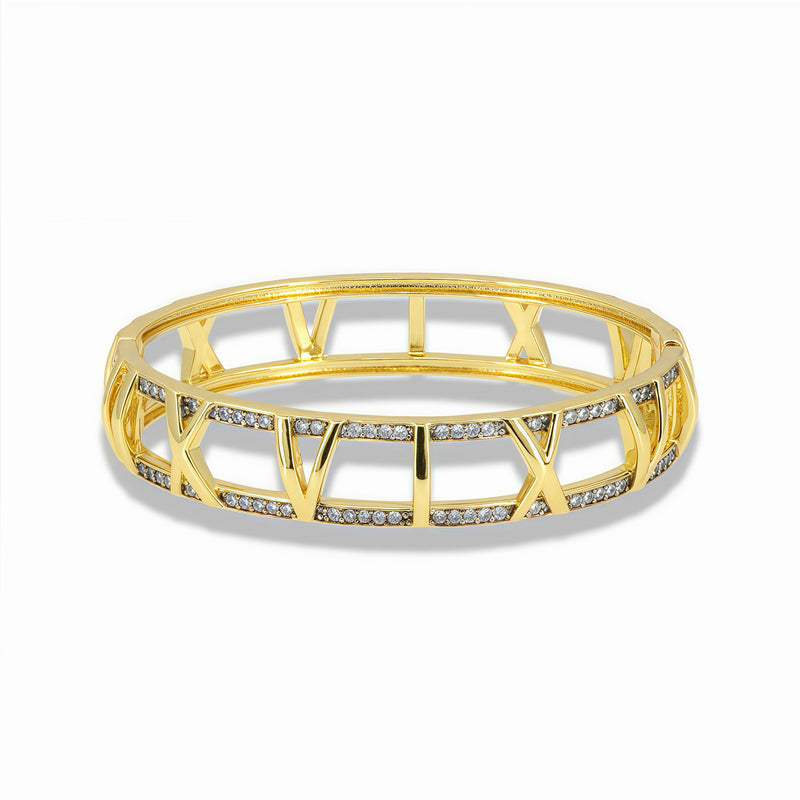 Bracelet bangle with roman numerals and pavé edge