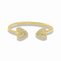 Bracelet open cable bangle with pavé heart ends