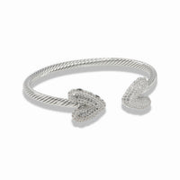 Bracelet open cable bangle with pavé heart ends