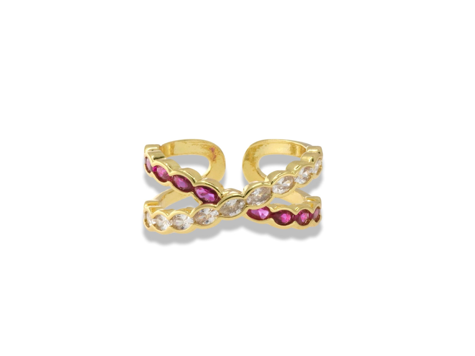 Gold Crisscross Crystal Ring