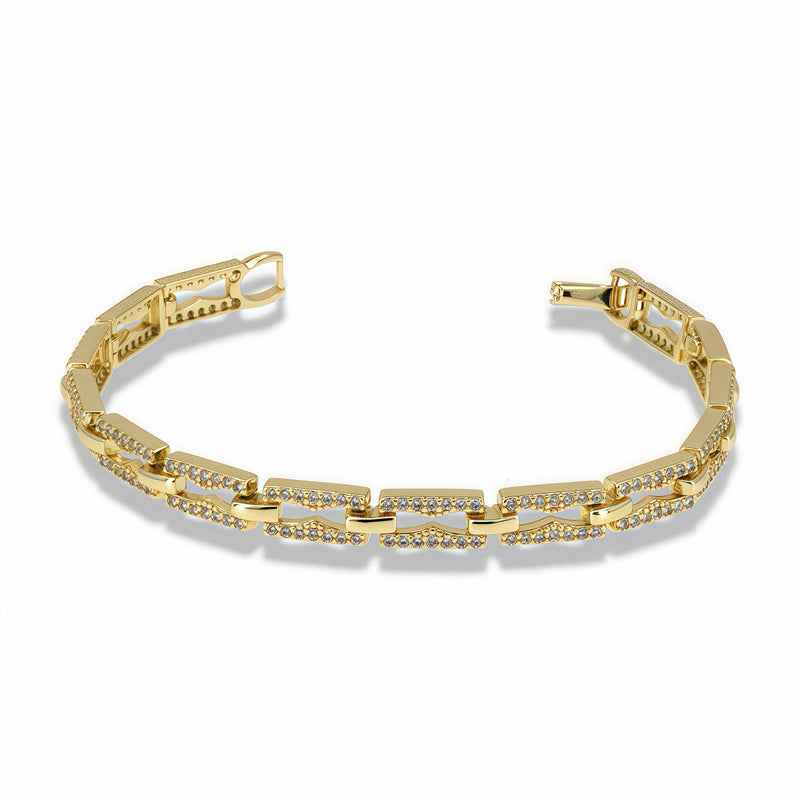 Gold rectangular pavé link bracelet