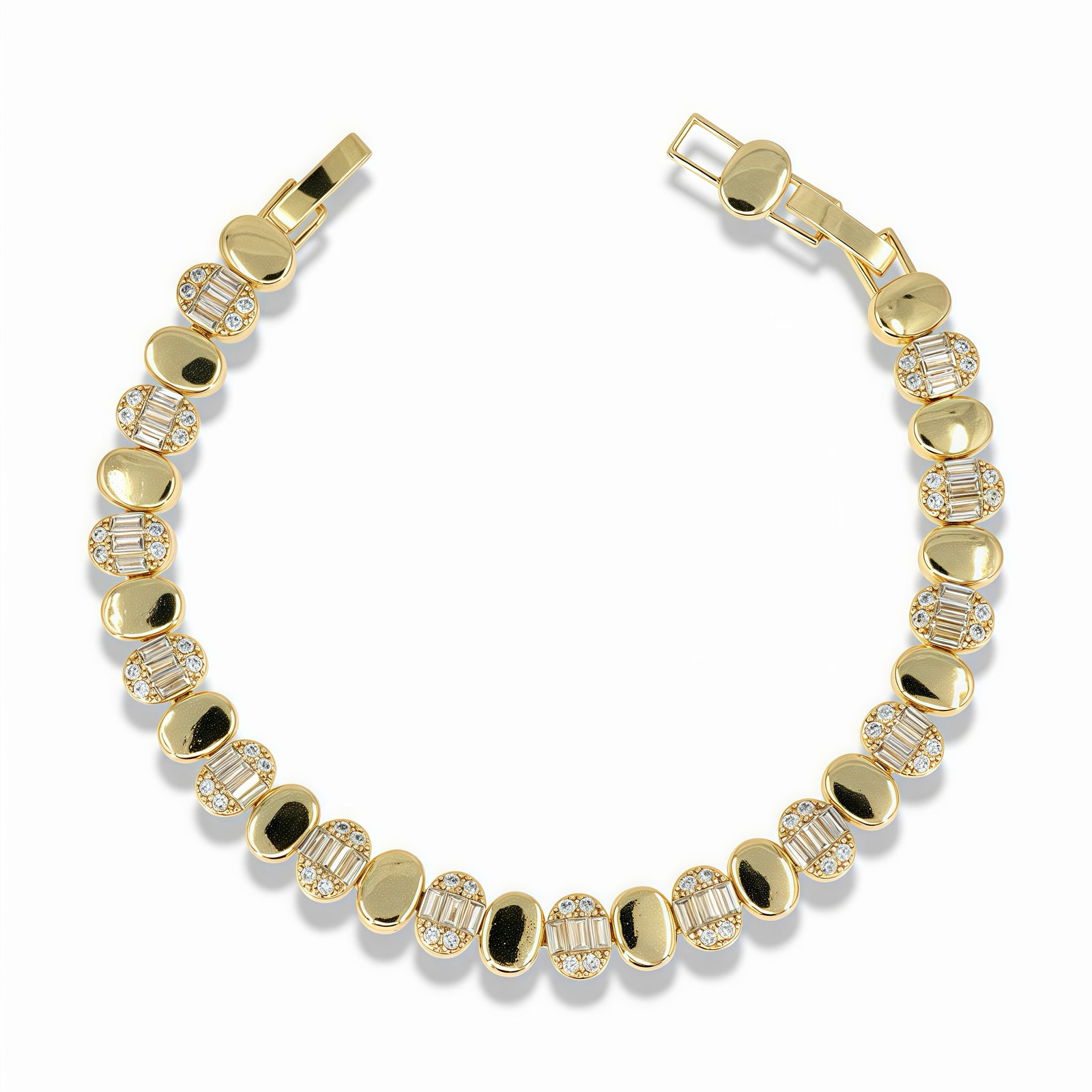 Gold oval bracelet with pavé details