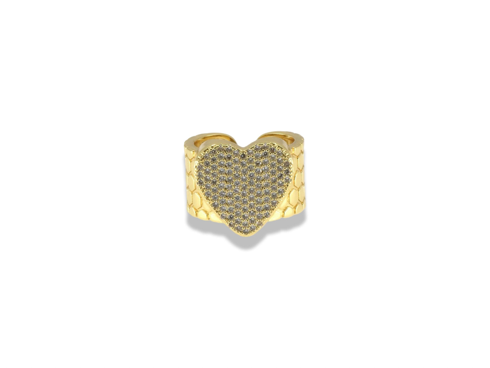 Gold Honeycomb Pavé Heart Ring