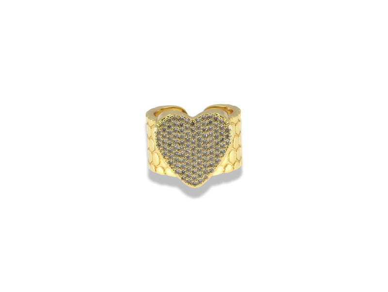 Gold Honeycomb Pavé Heart Ring