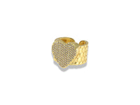 Gold Honeycomb Pavé Heart Ring