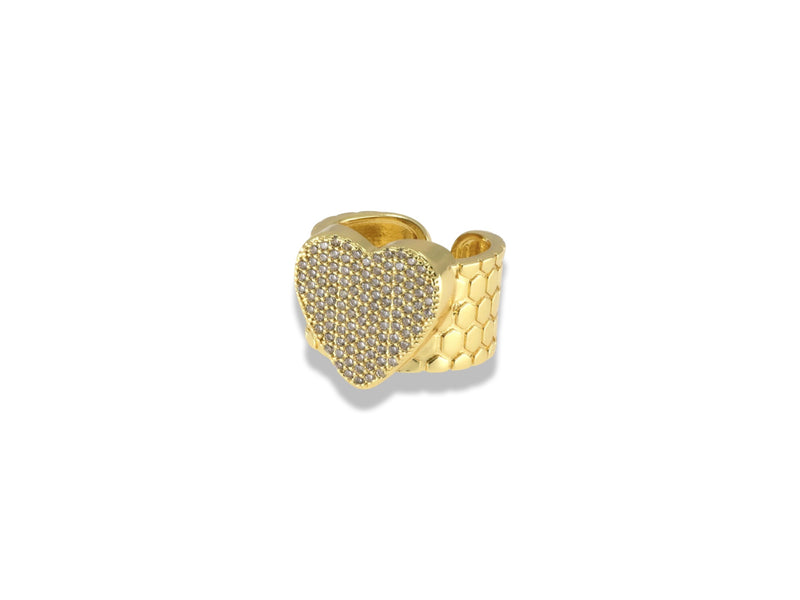 Gold Honeycomb Pavé Heart Ring