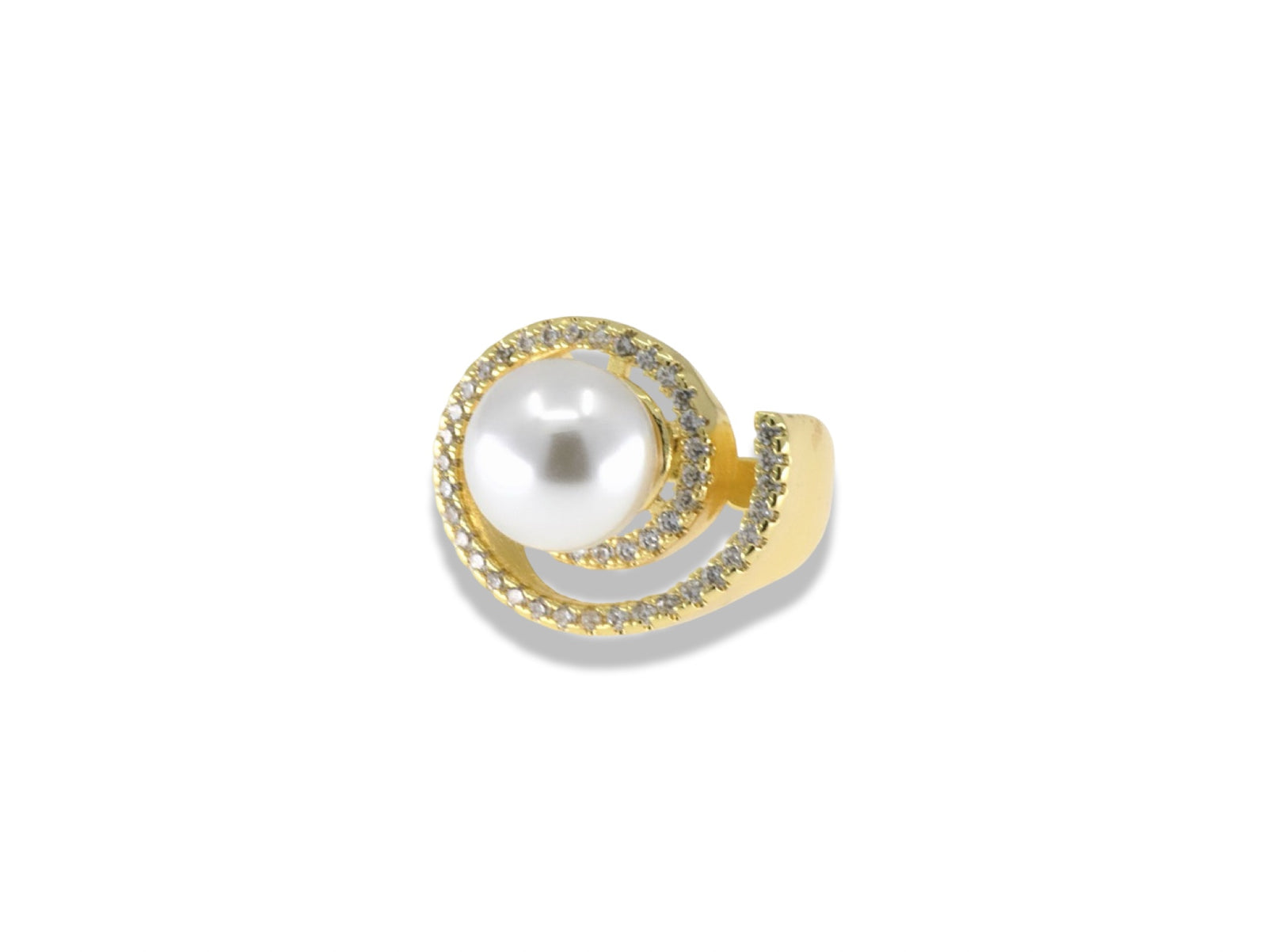 Gold Pavé Spiral Pearl Ring
