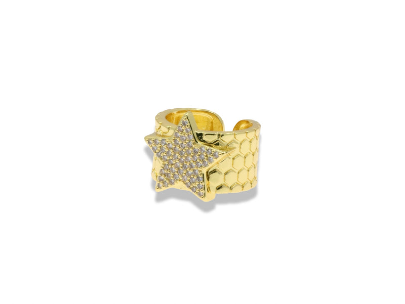 Gold Honeycomb Pavé Star Ring