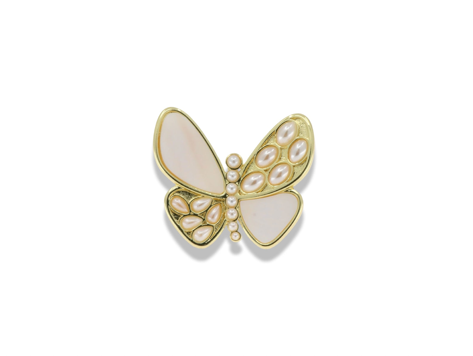 Gold Butterfly Statement Ring with Mother of Pearl Details