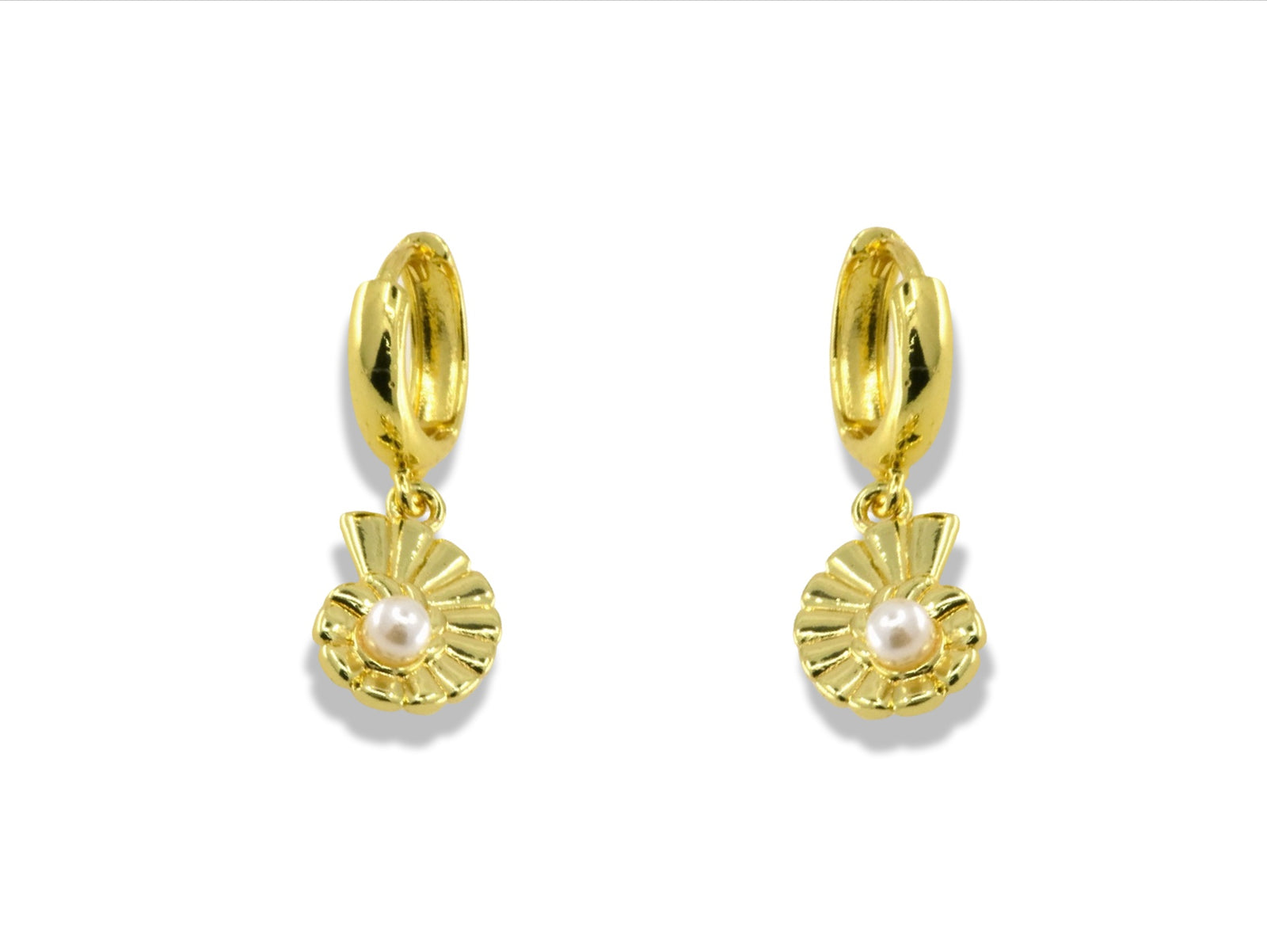Pearl Seashell Huggie Earrings