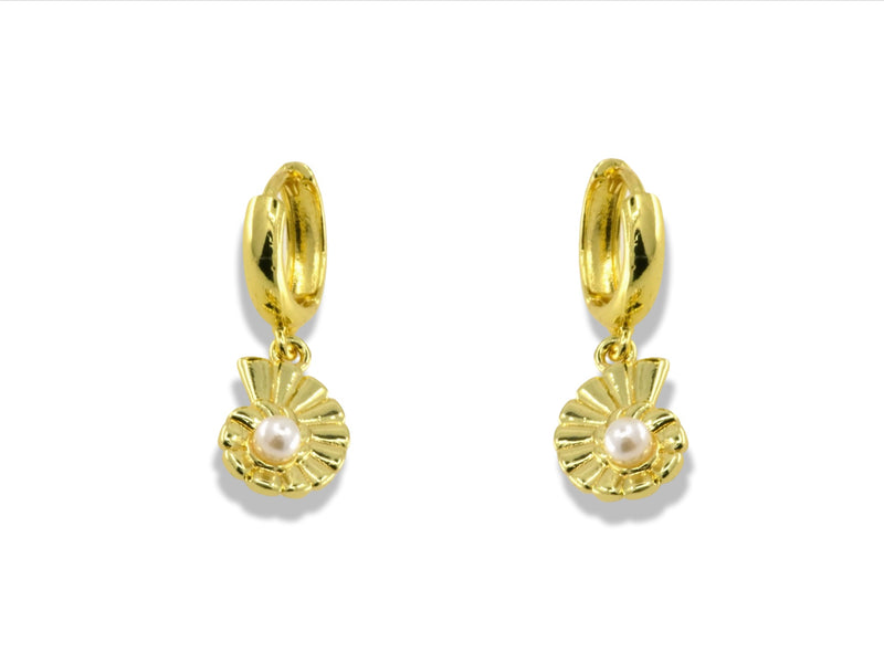 Pearl Seashell Huggie Earrings