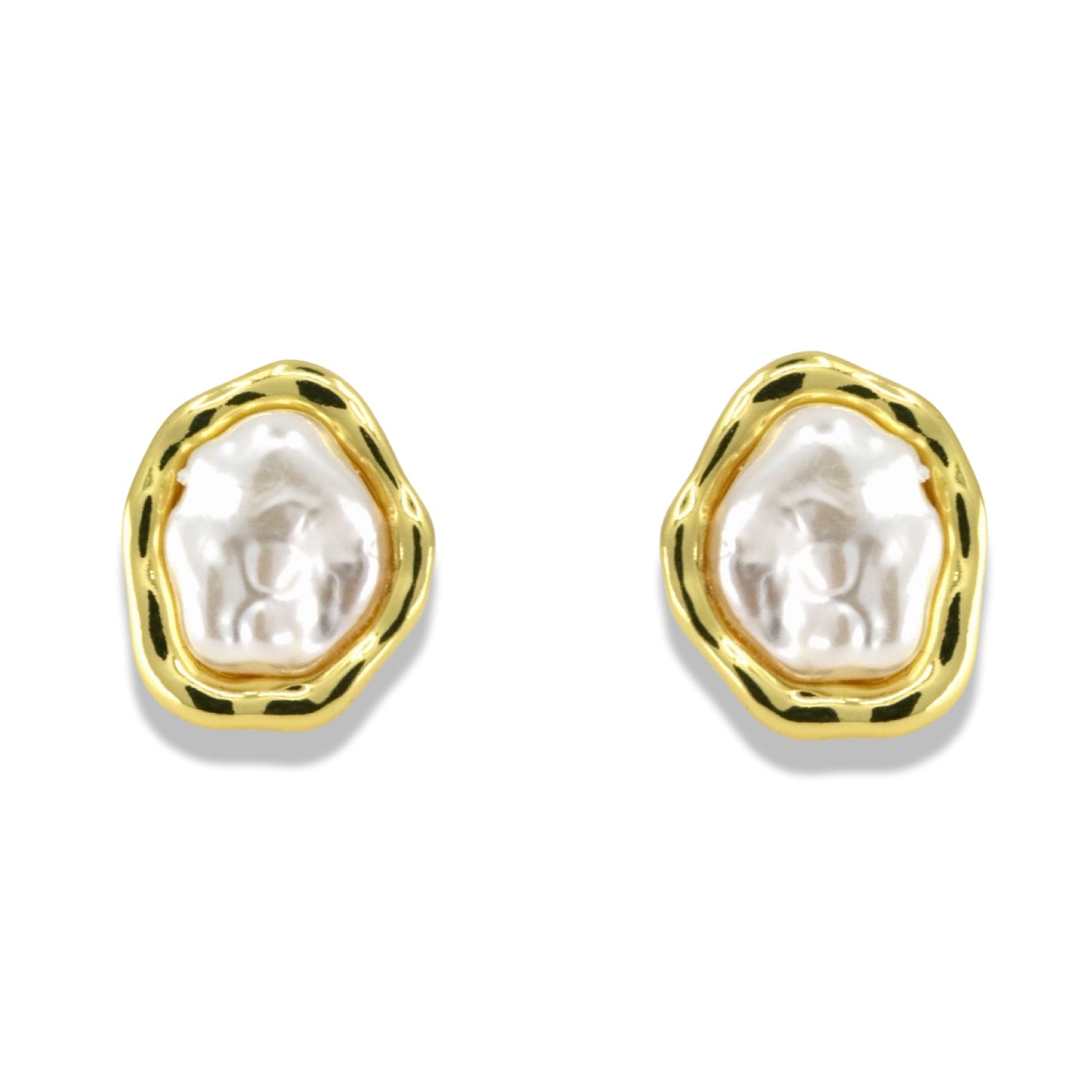 Organic Pearl Frame Stud Earrings