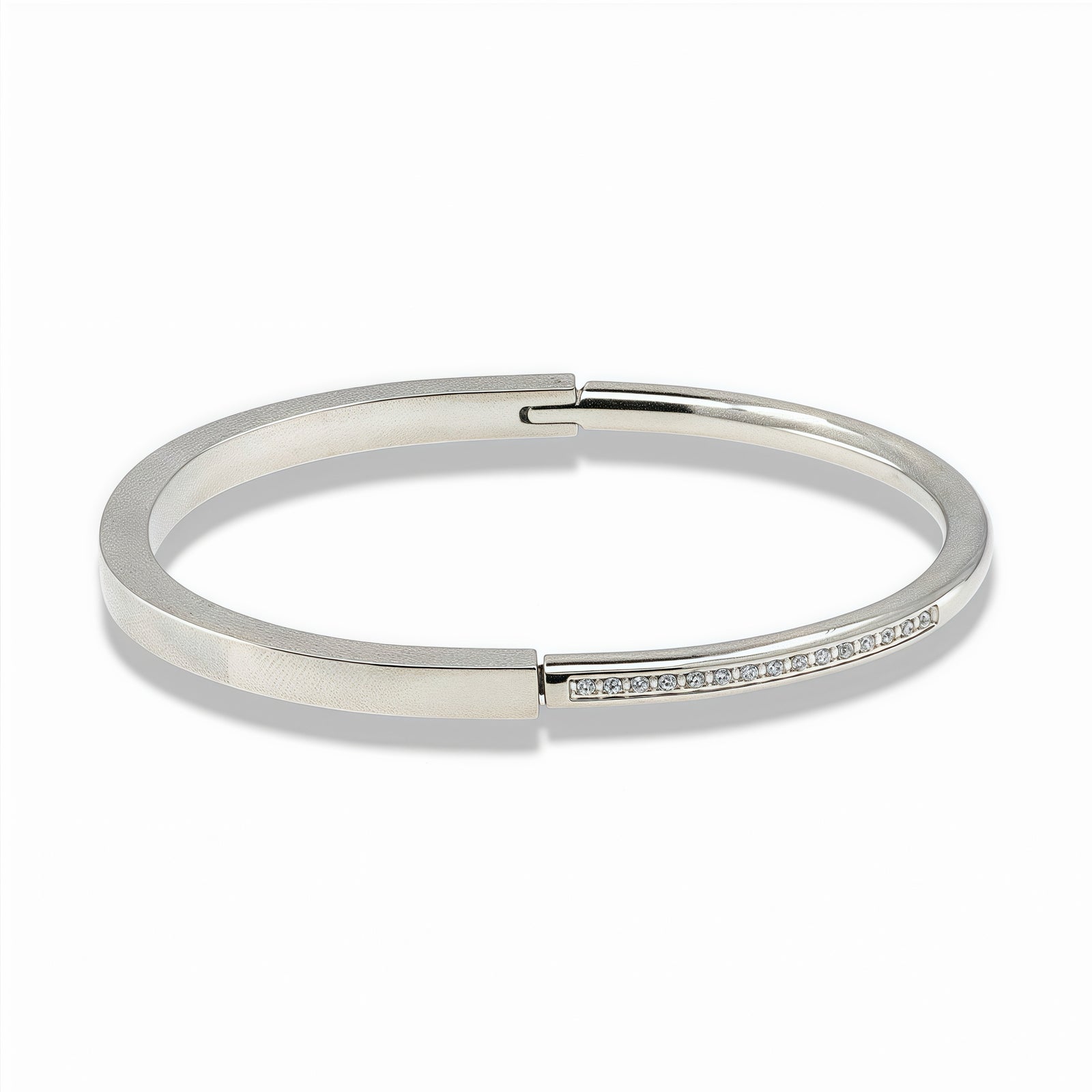Silver Half Crystal Bangle Bracelet