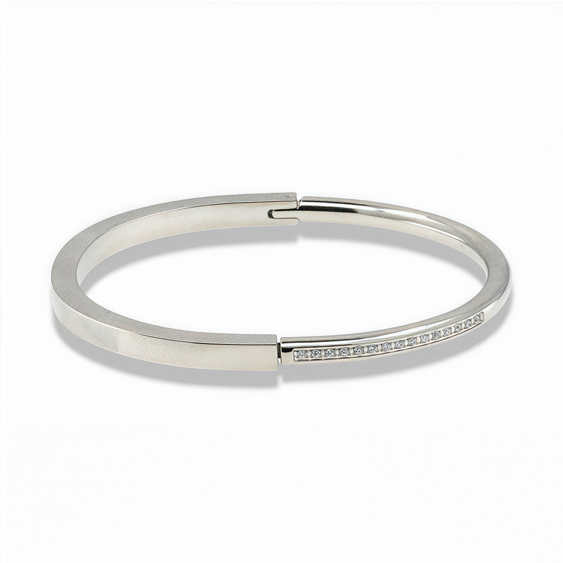 Silver Half Crystal Bangle Bracelet