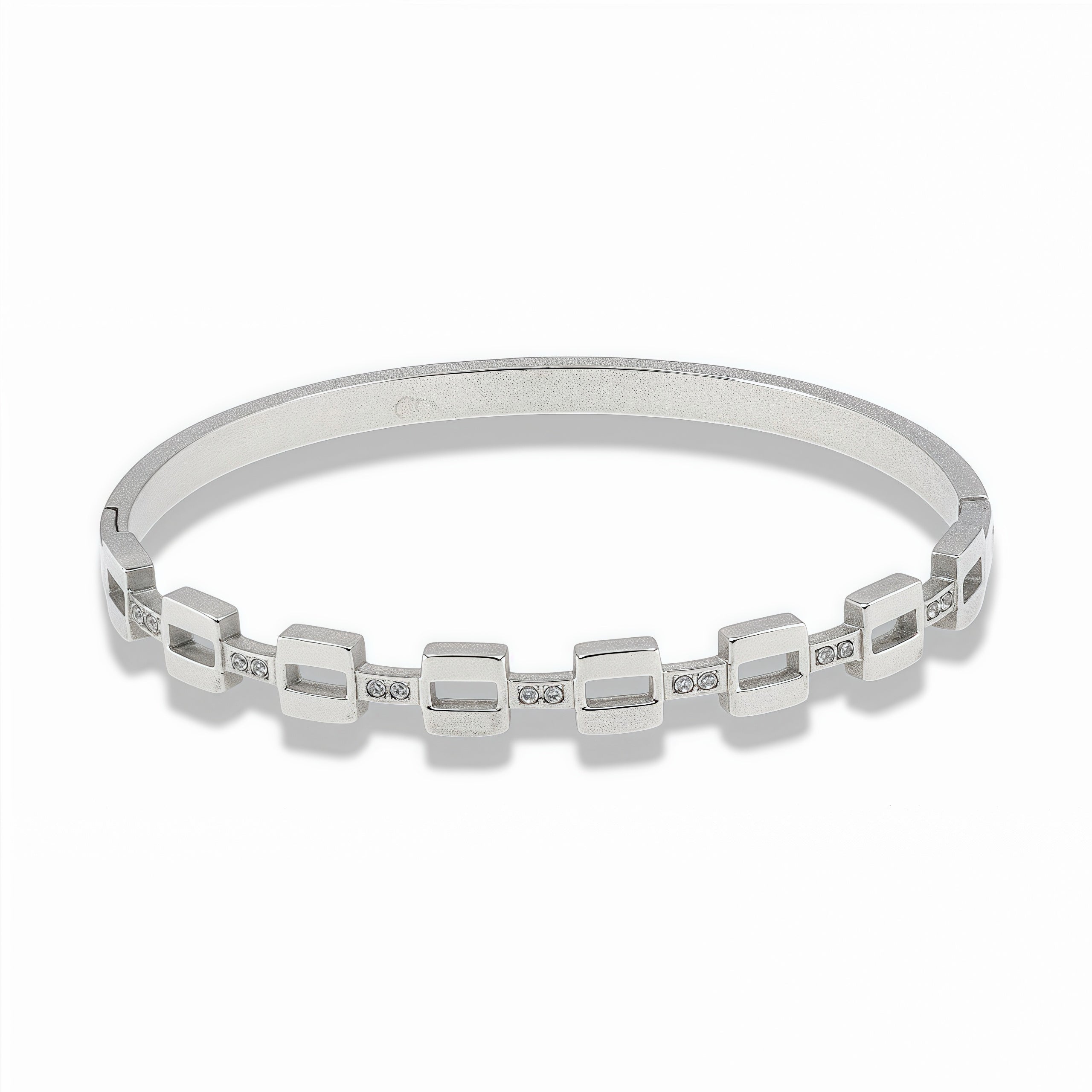 Geometric Pavé Square Bangle Bracelet – Gold & Silver Stainless Steel Main image