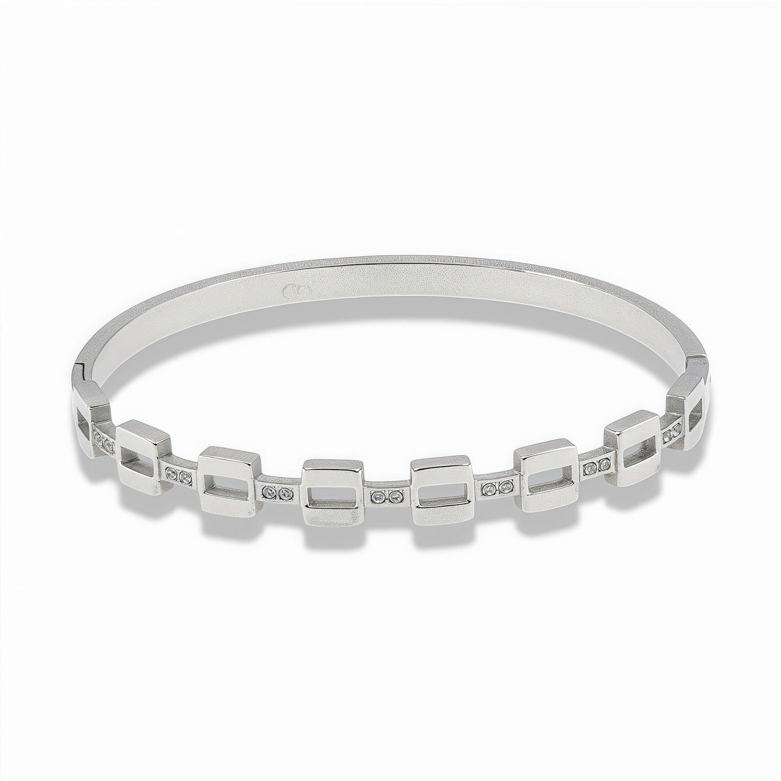Geometric Pavé Square Bangle Bracelet – Gold & Silver Stainless Steel