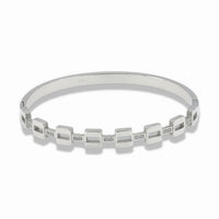 Geometric Pavé Square Bangle Bracelet – Gold & Silver Stainless Steel