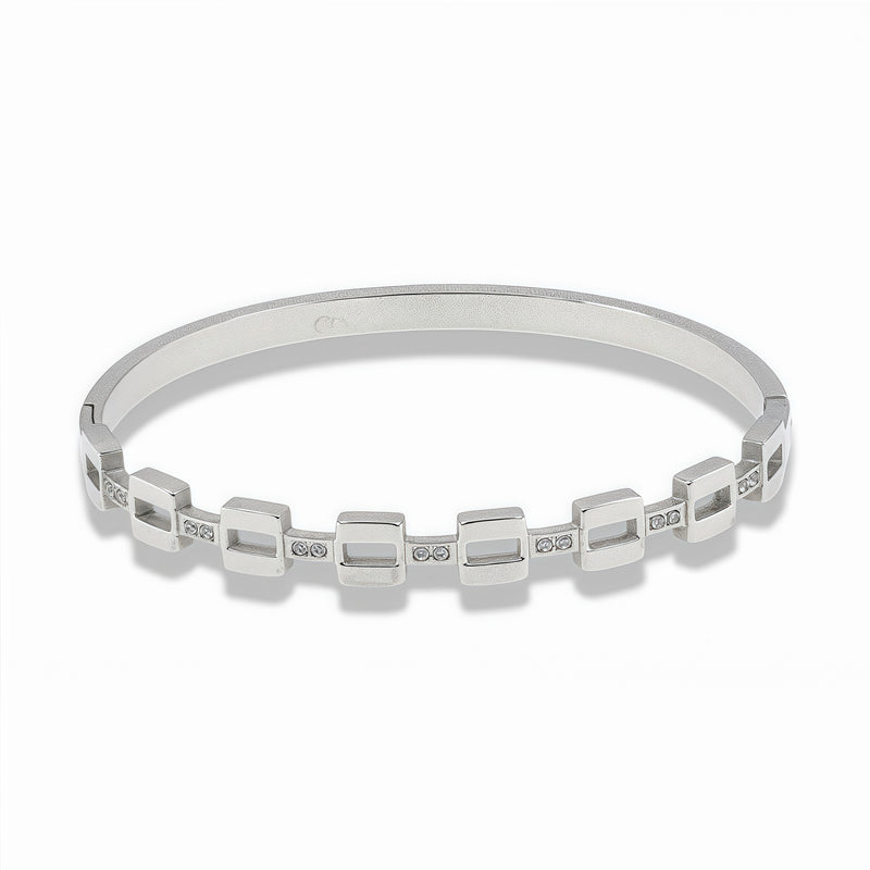 Geometric Pavé Square Bangle Bracelet – Gold & Silver Stainless Steel