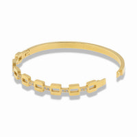 Geometric Pavé Square Bangle Bracelet – Gold & Silver Stainless Steel