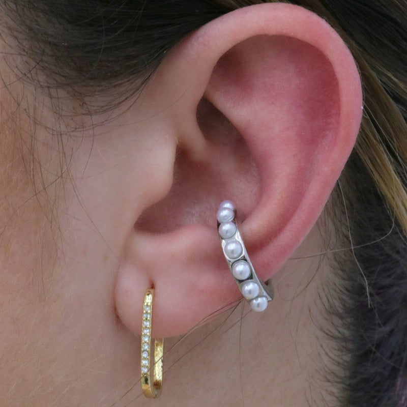 Mini pearl ear cuff – silver tone delicate design