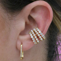 Gold Double Pearl & Cubic Zirconia Ear Cuff