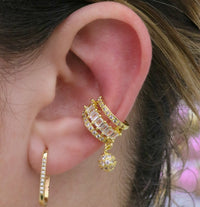 Gold Baguette & Pavé Drop Ear Cuff