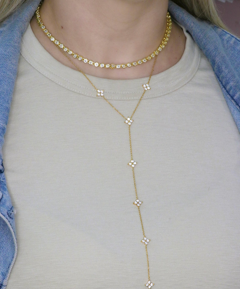 Crystal Flower Tie Necklace
