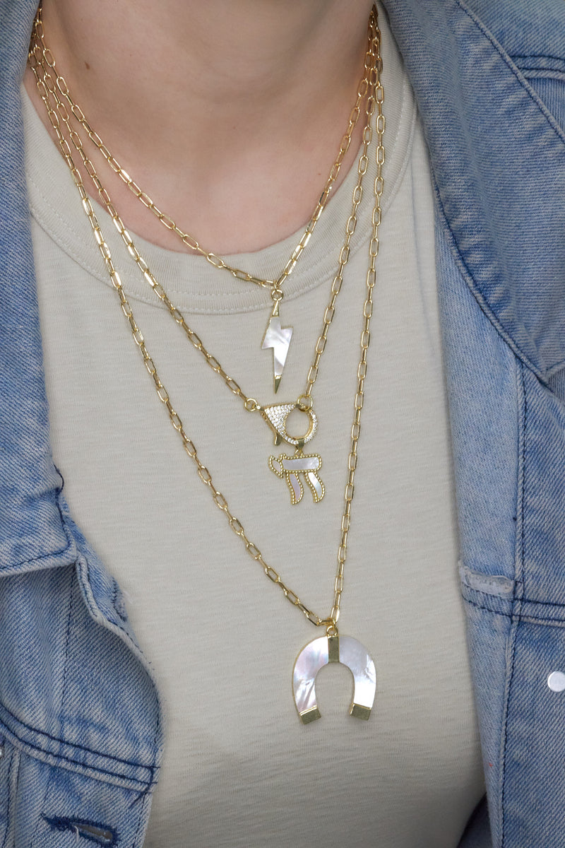 Gold Horseshoe Pendant with Mother of Pearl