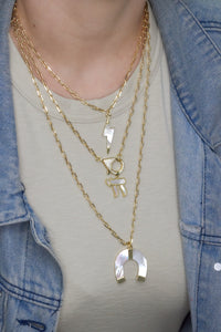 Gold Lightning Bolt Pendant with Mother of Pearl