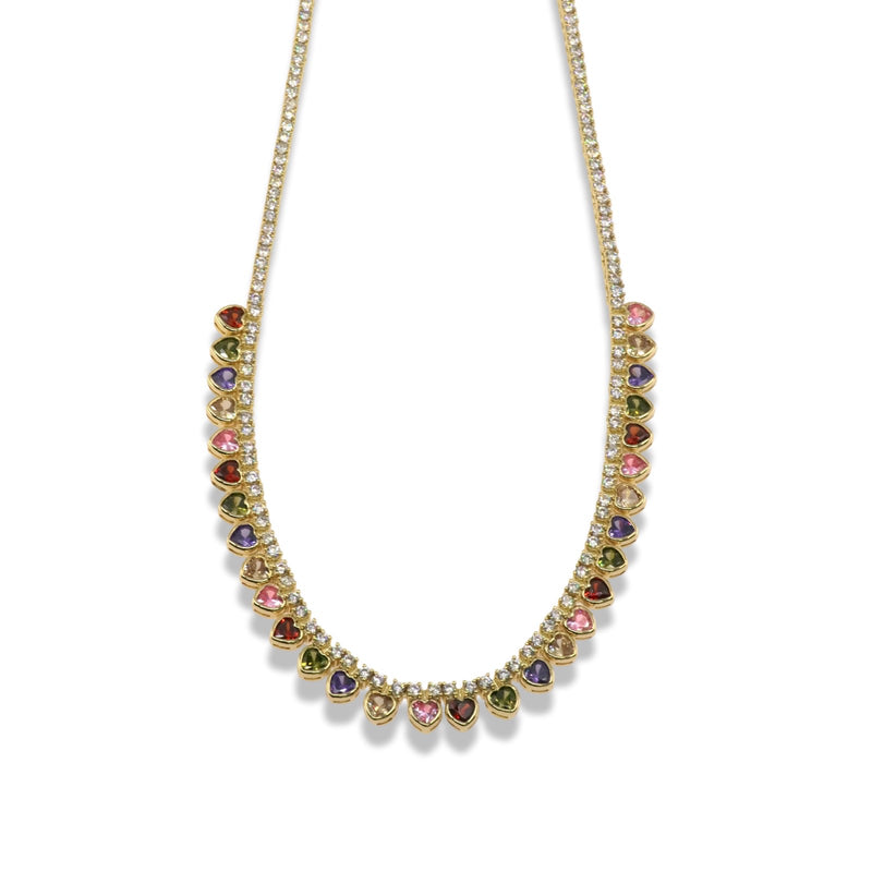 Heart zirconia tennis necklace
