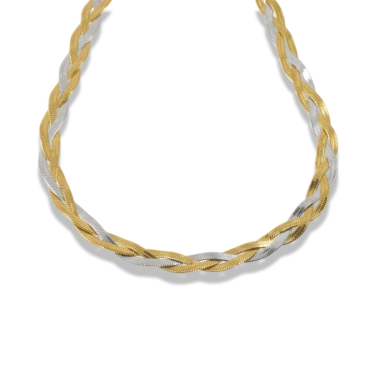 Braided Herringbone Chain Necklace in Stainless Steel
