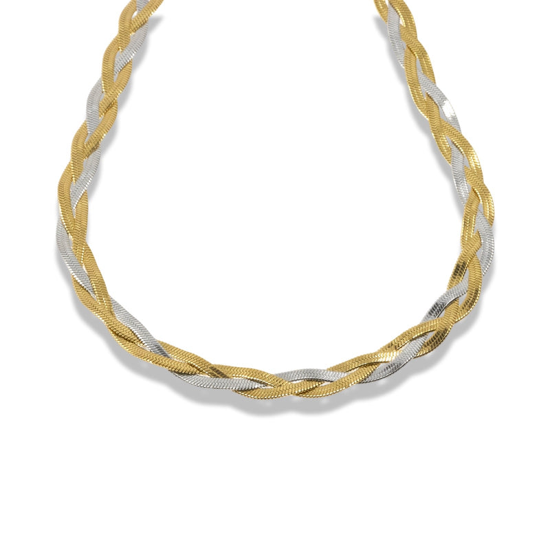 Braided Herringbone Chain Necklace in Stainless Steel