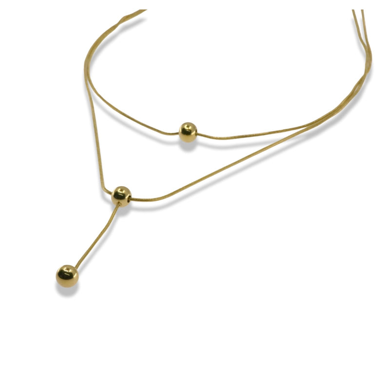 Triple Bead Layered Necklace in Stainless Steel