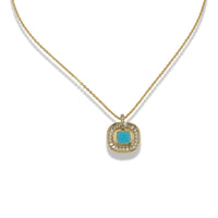 Turquoise Square Pendant Necklace with Baguette Zirconia Halo