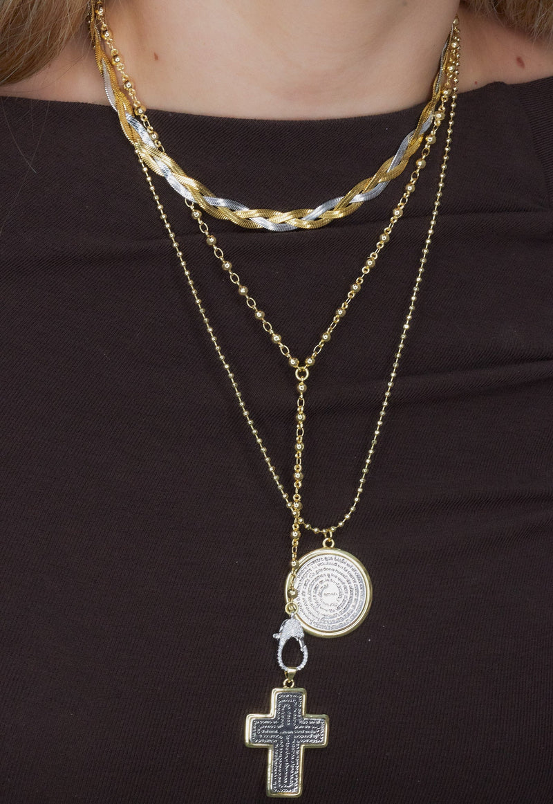 Braided Herringbone Chain Necklace in Stainless Steel