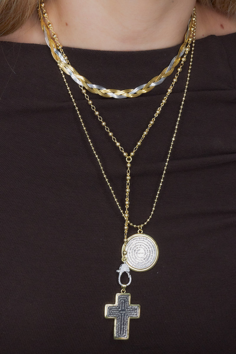 Two-Tone Cross Pendant with Lord’s Prayer (Spanish)