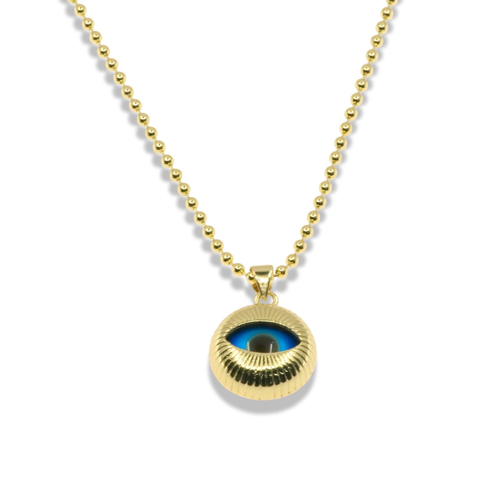 Gold Evil Eye Pendant Beaded Necklace